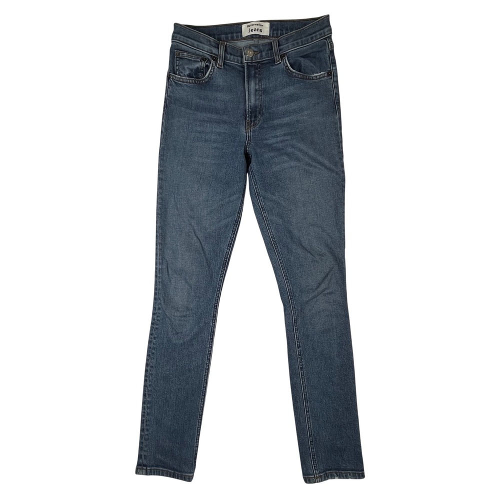 Reformation Mid‎ Skinny Jeans Womens 26x29 Blue Rhine Wash Stretch Made in USA